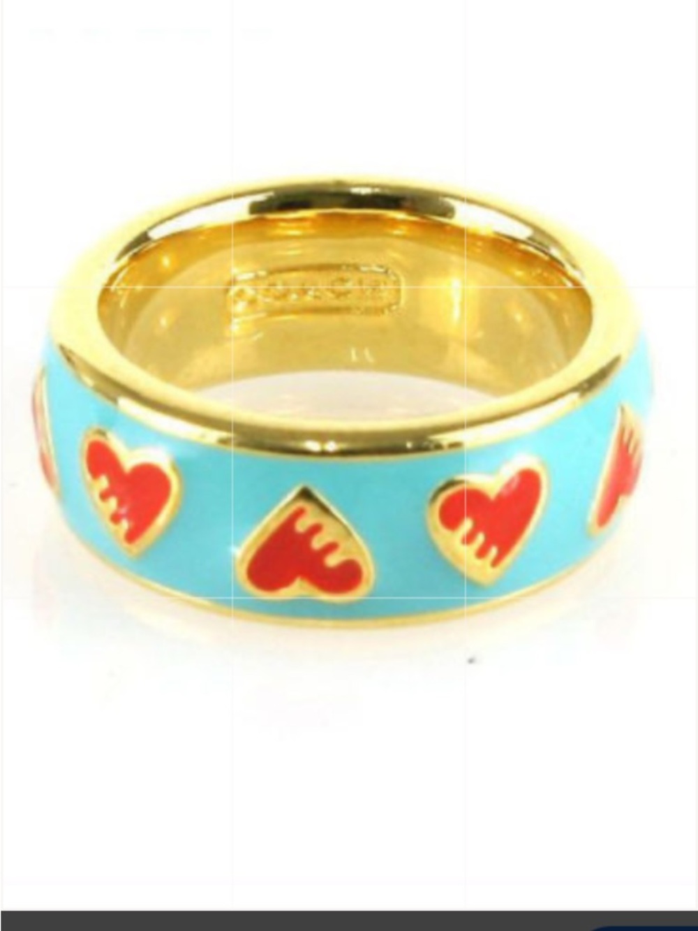 Coach Poppy Ring Gold Tone Enamel Turquoise and Red LIKE NEW - Picture 14 of 16